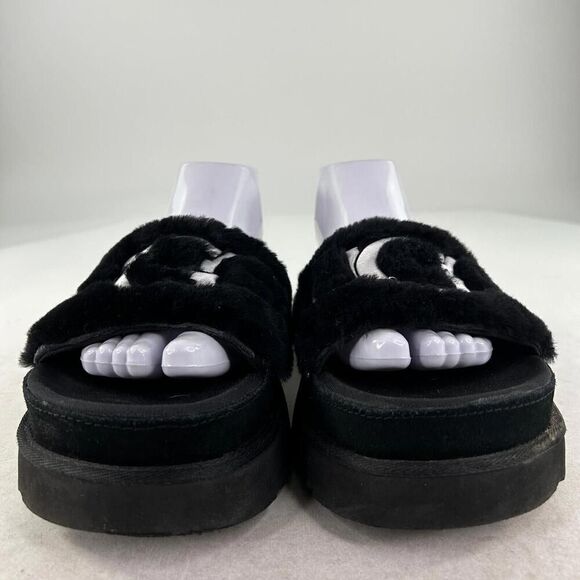 UGG WOMEN'S LATON PLATFORM SHOES US 10 SHEARLING SLIDE SANDALS BLACK OPEN-TOE - Picture 2 of 10